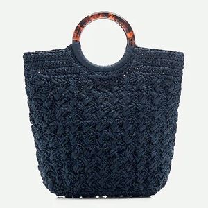 J. Crew Navy Straw Bag